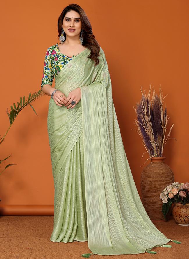 Polyster Pista Party Wear Printed Saree